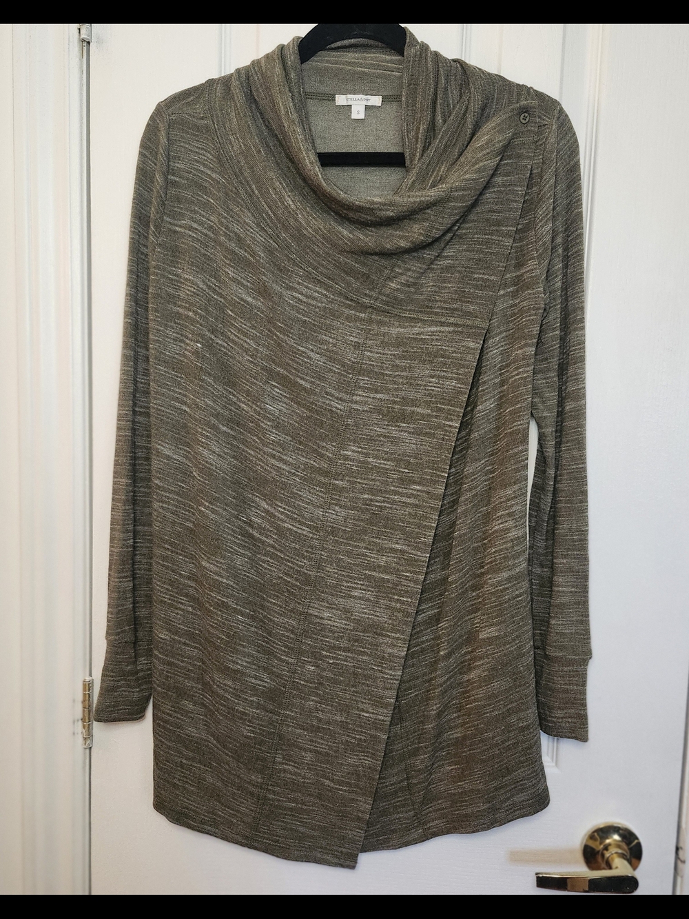 Stella & Dot Draped Open-Front Olive Heather Cardigan - Size S - Picture 2 of 7